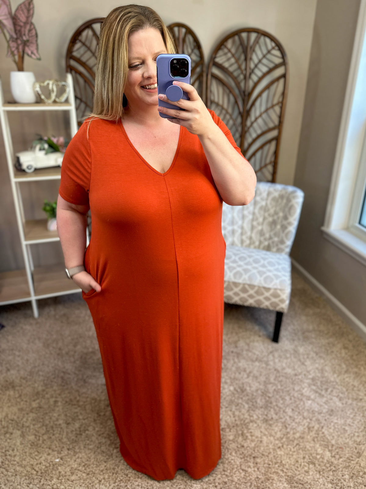 Pleased to Meet You Basic V-Neck Maxi w/Pockets - Copper