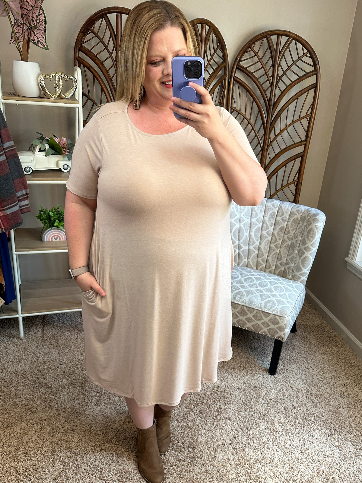 Keep It Coming Short Sleeve Pocket Tunics - Dusty Blush
