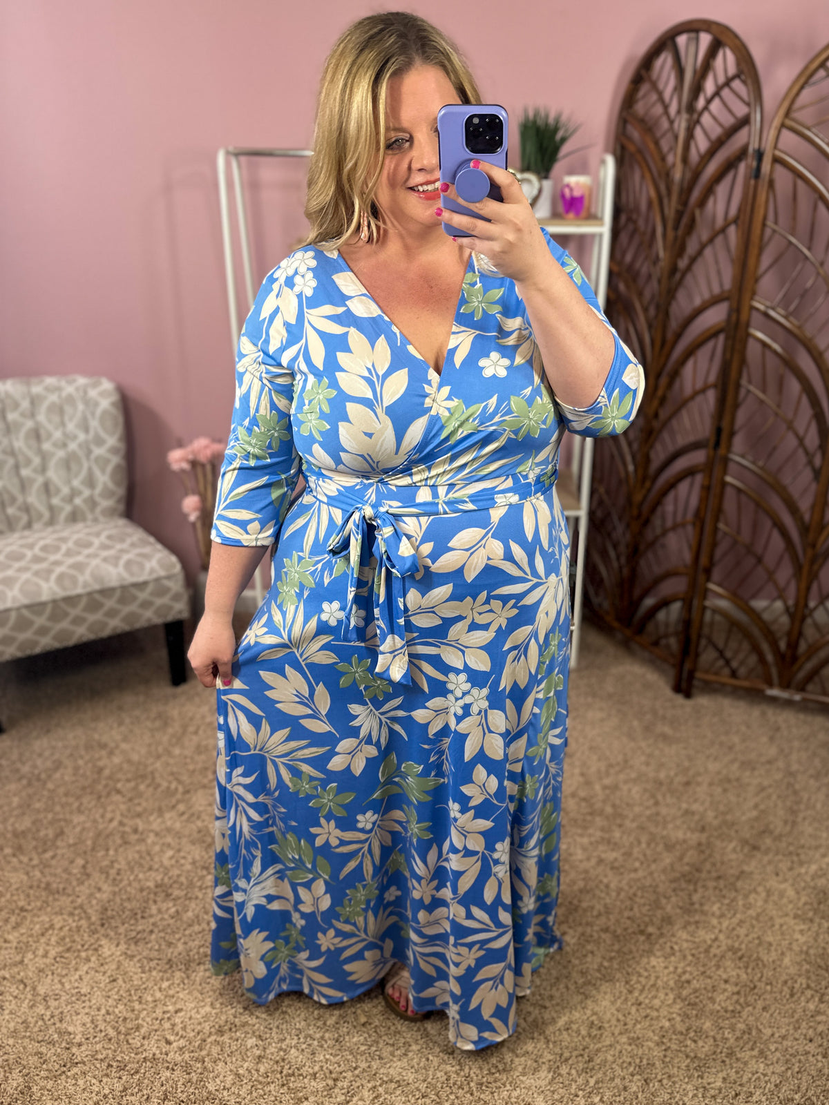 Spring Skies Faux Wrap Maxi - Blue