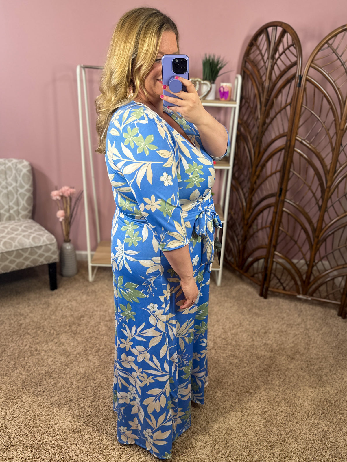 Spring Skies Faux Wrap Maxi - Blue