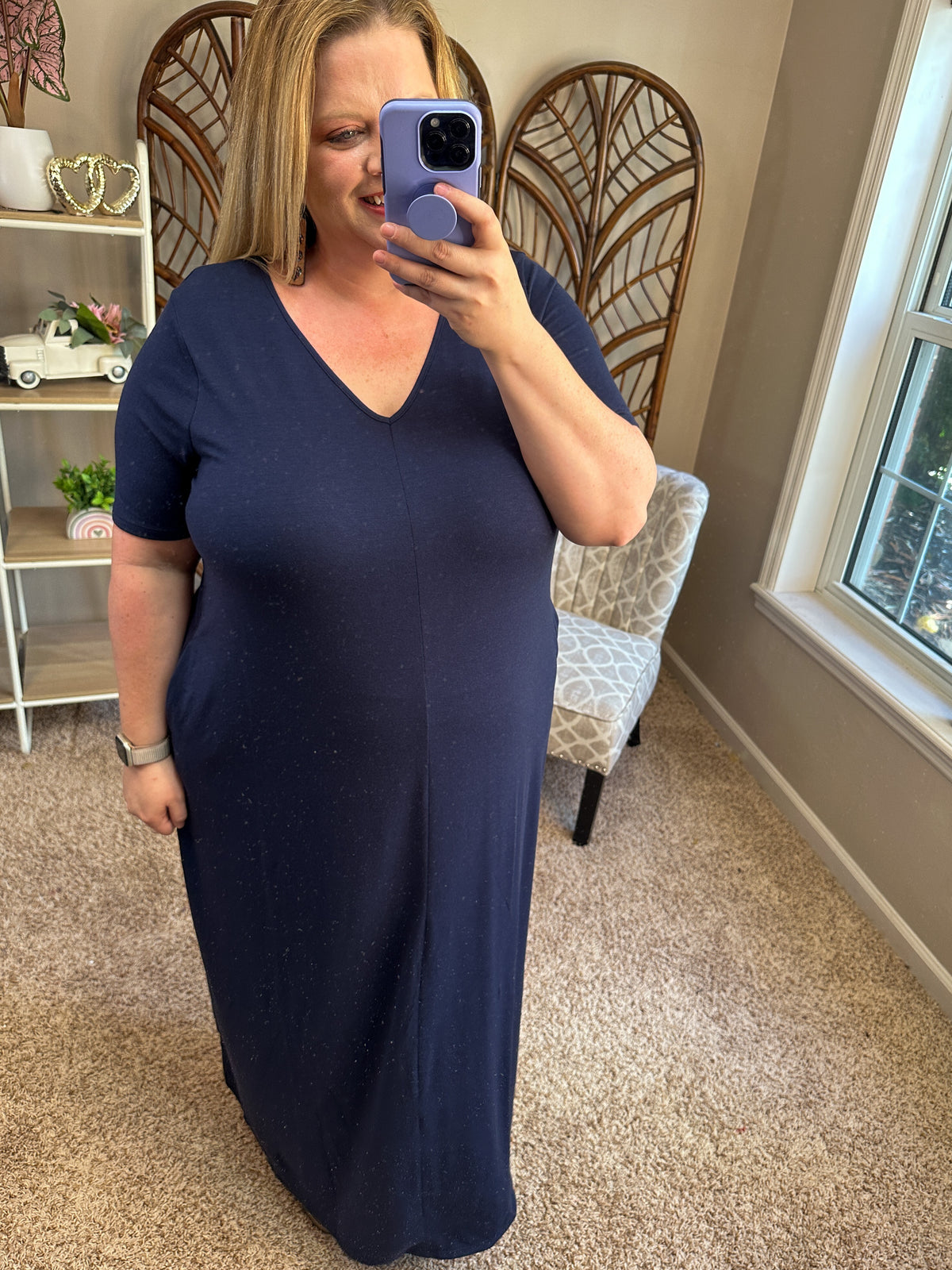 Pleased to Meet You Basic V-Neck Maxi w/Pockets - Navy