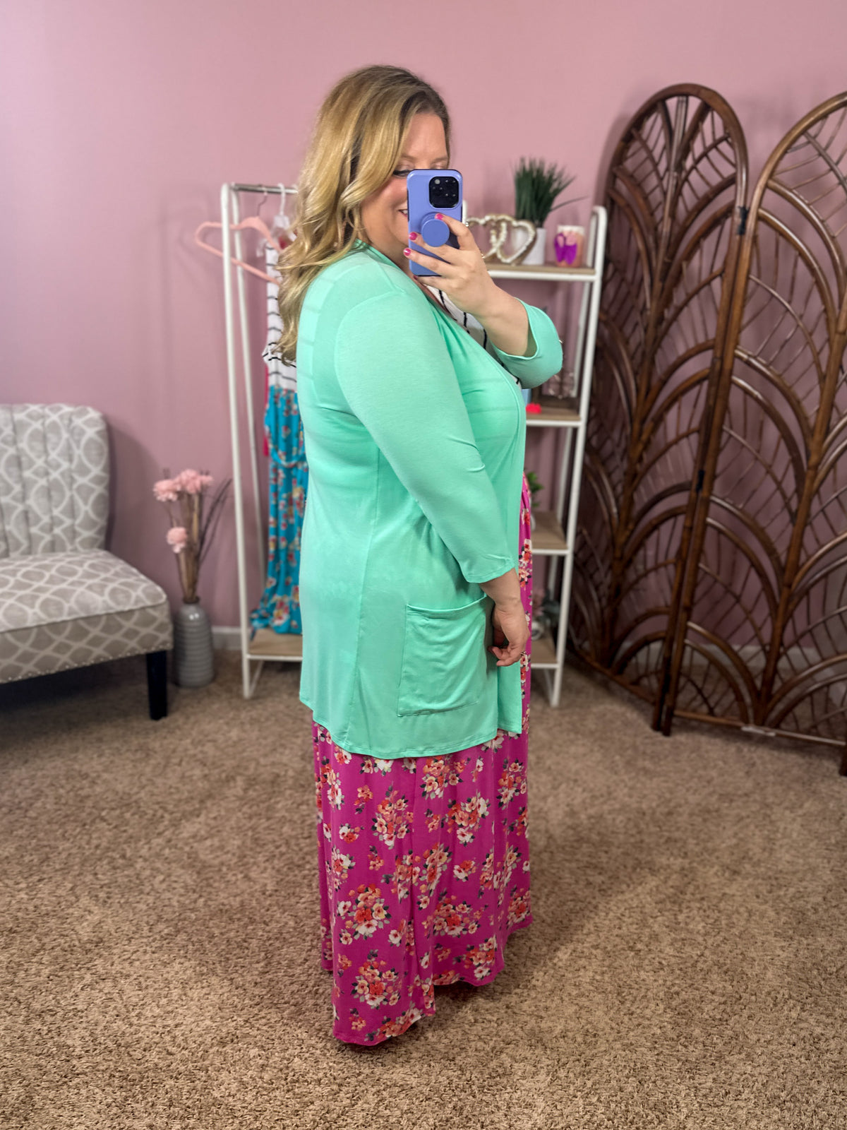 Perfect Layer 3/4 Sleeve Pocket Cardigan - Green Mint