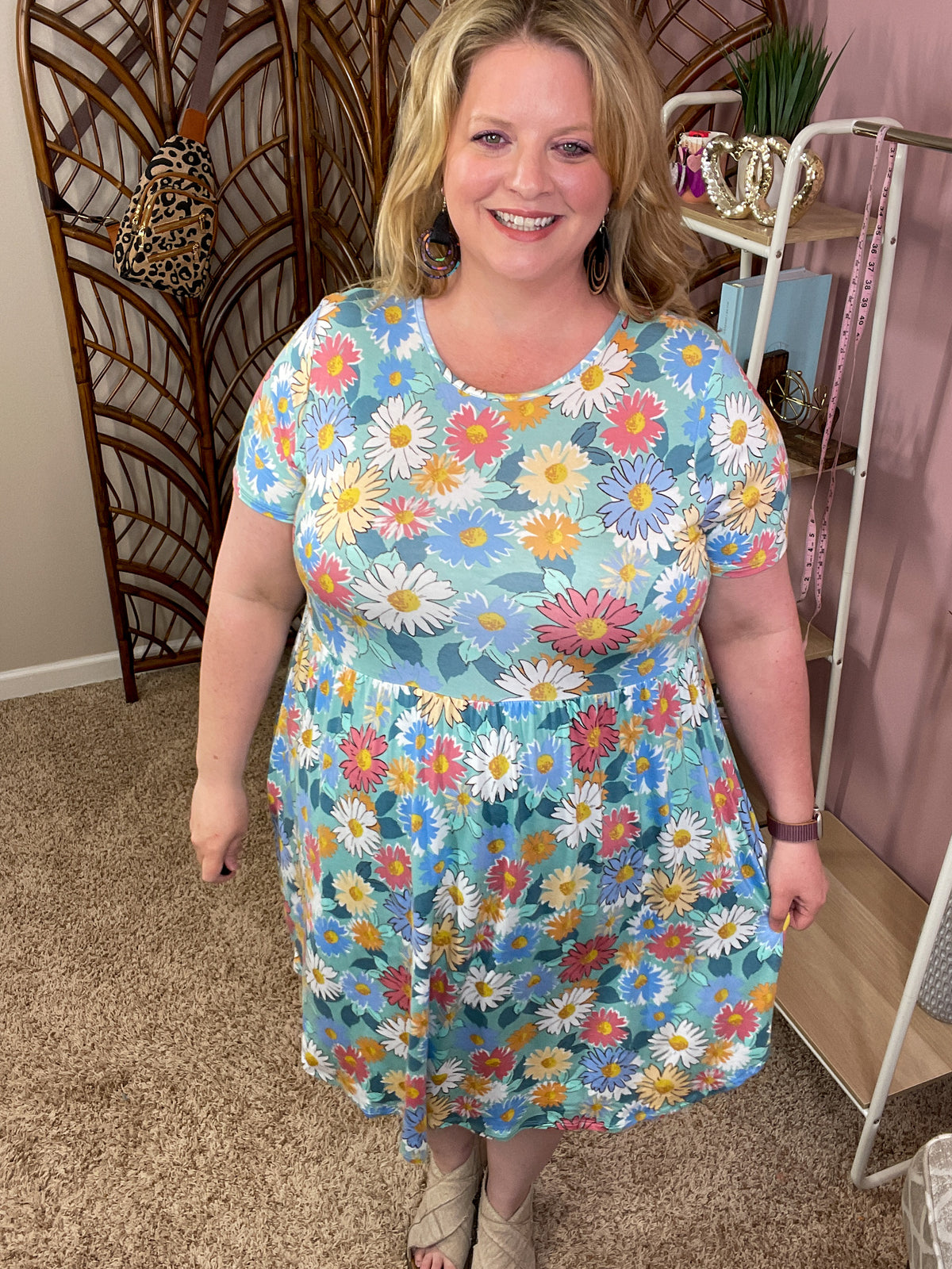 Happy as a Daisy Babydoll Dress - Mint Blue Mix