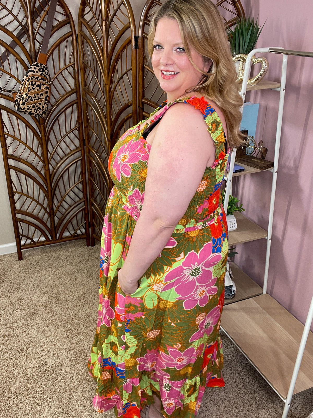 It&#39;s Delightful Smocked Dress - Olive Floral