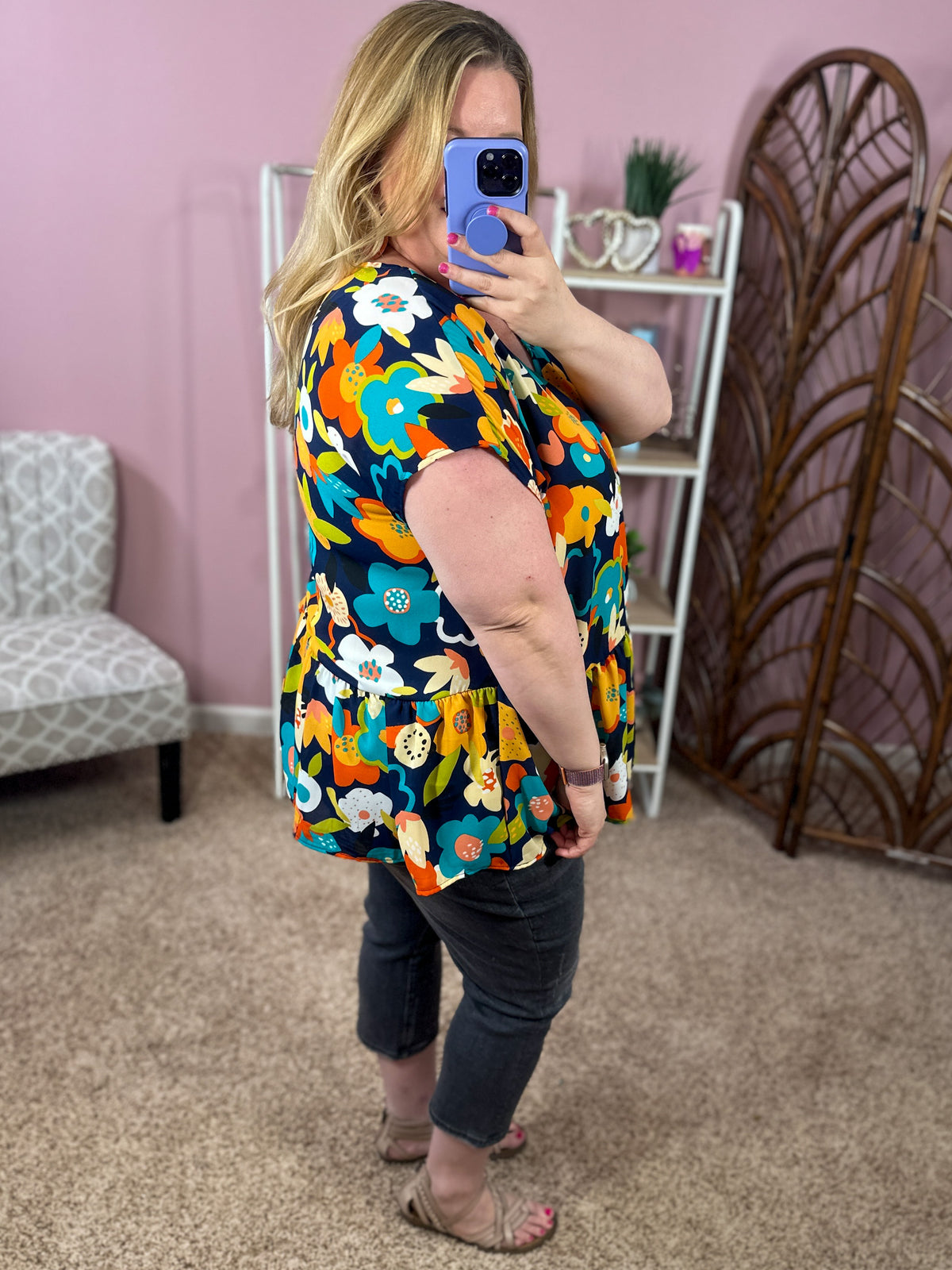 Spreading Joy Peplum Top - Navy