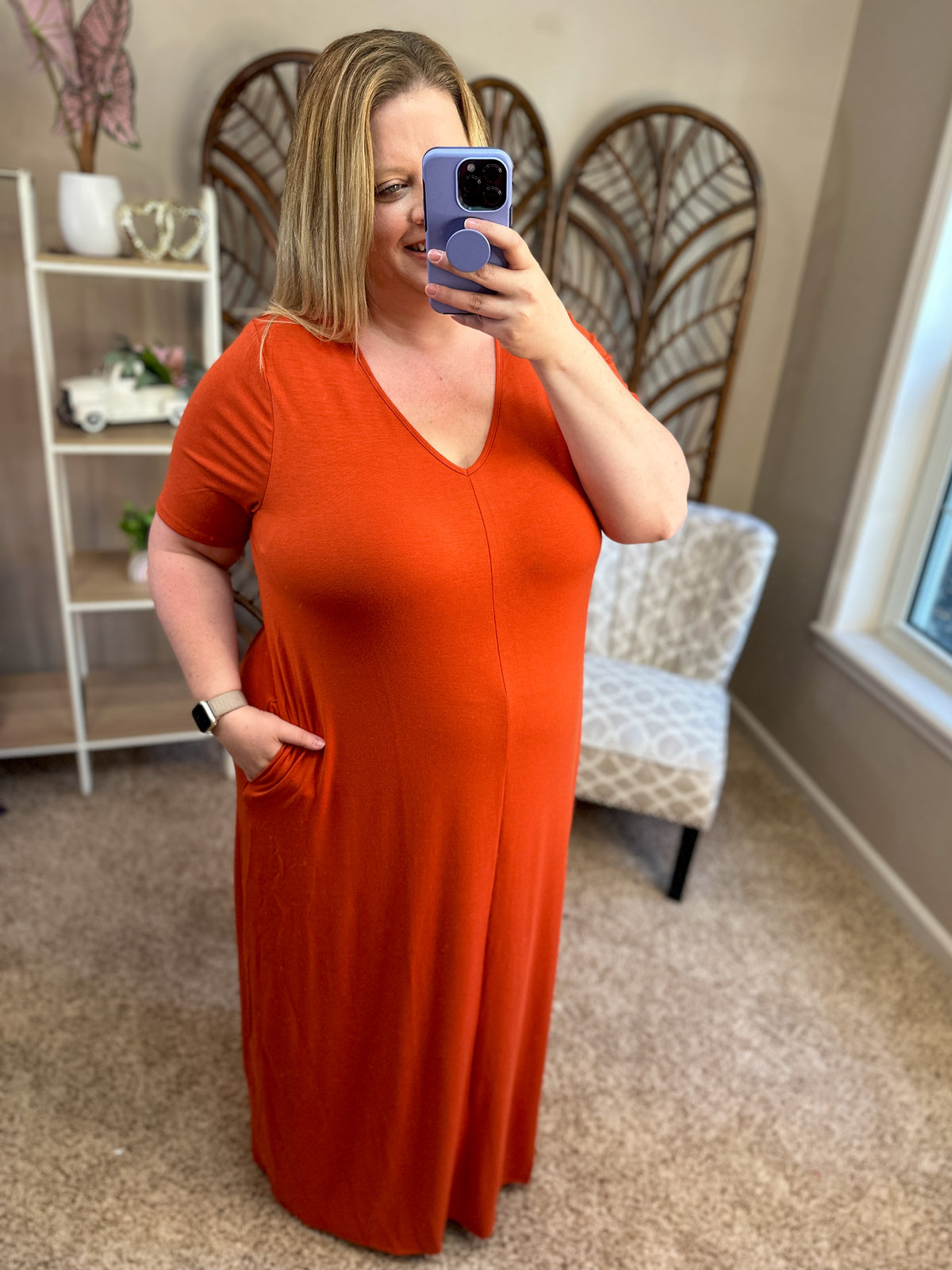 Pleased to Meet You Basic V-Neck Maxi w/Pockets - Copper