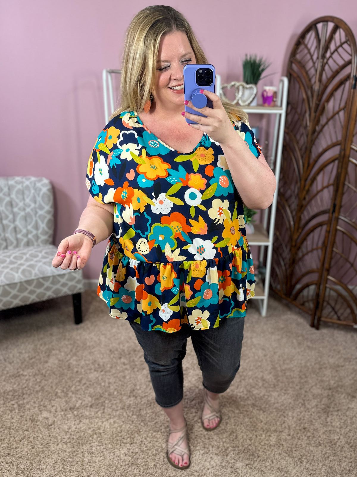 Spreading Joy Peplum Top - Navy