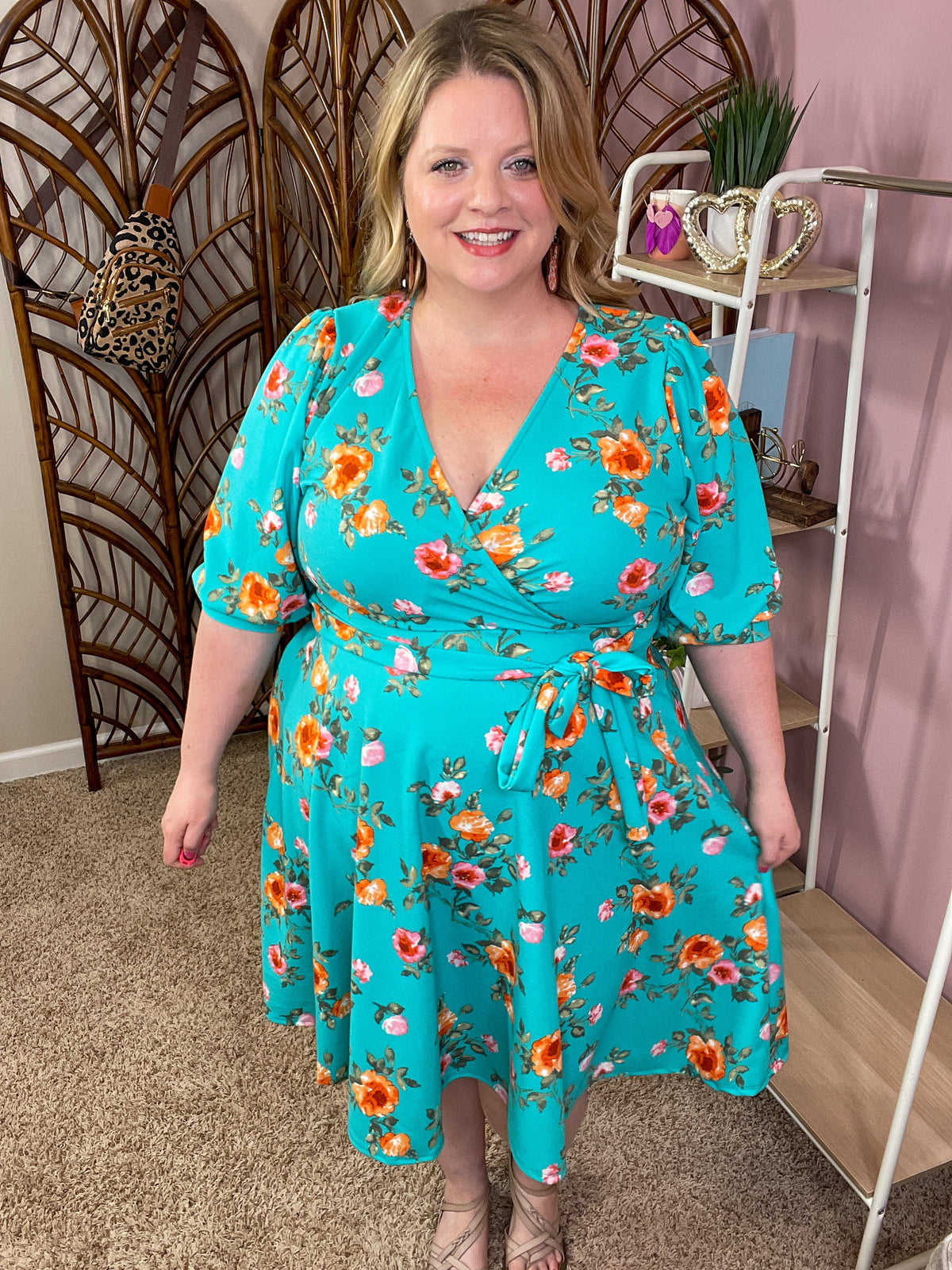 Radiant Emotions Faux Wrap Dress - Mint