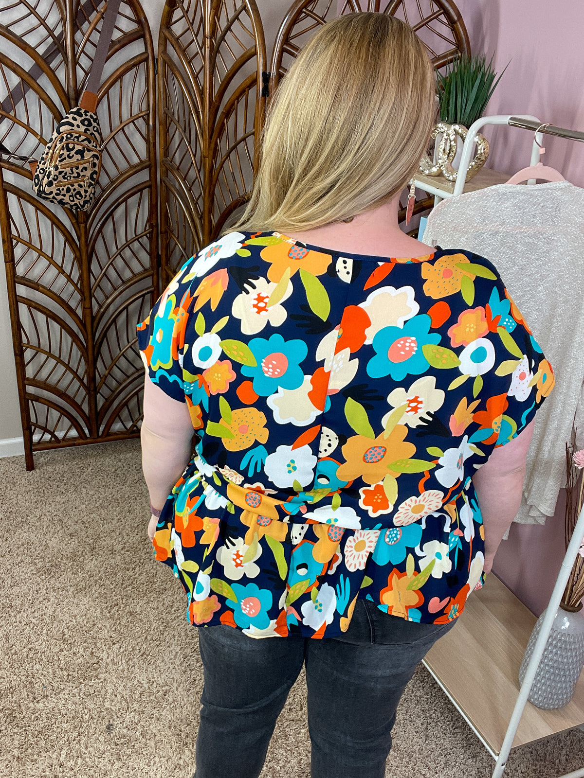 Spreading Joy Peplum Top - Navy