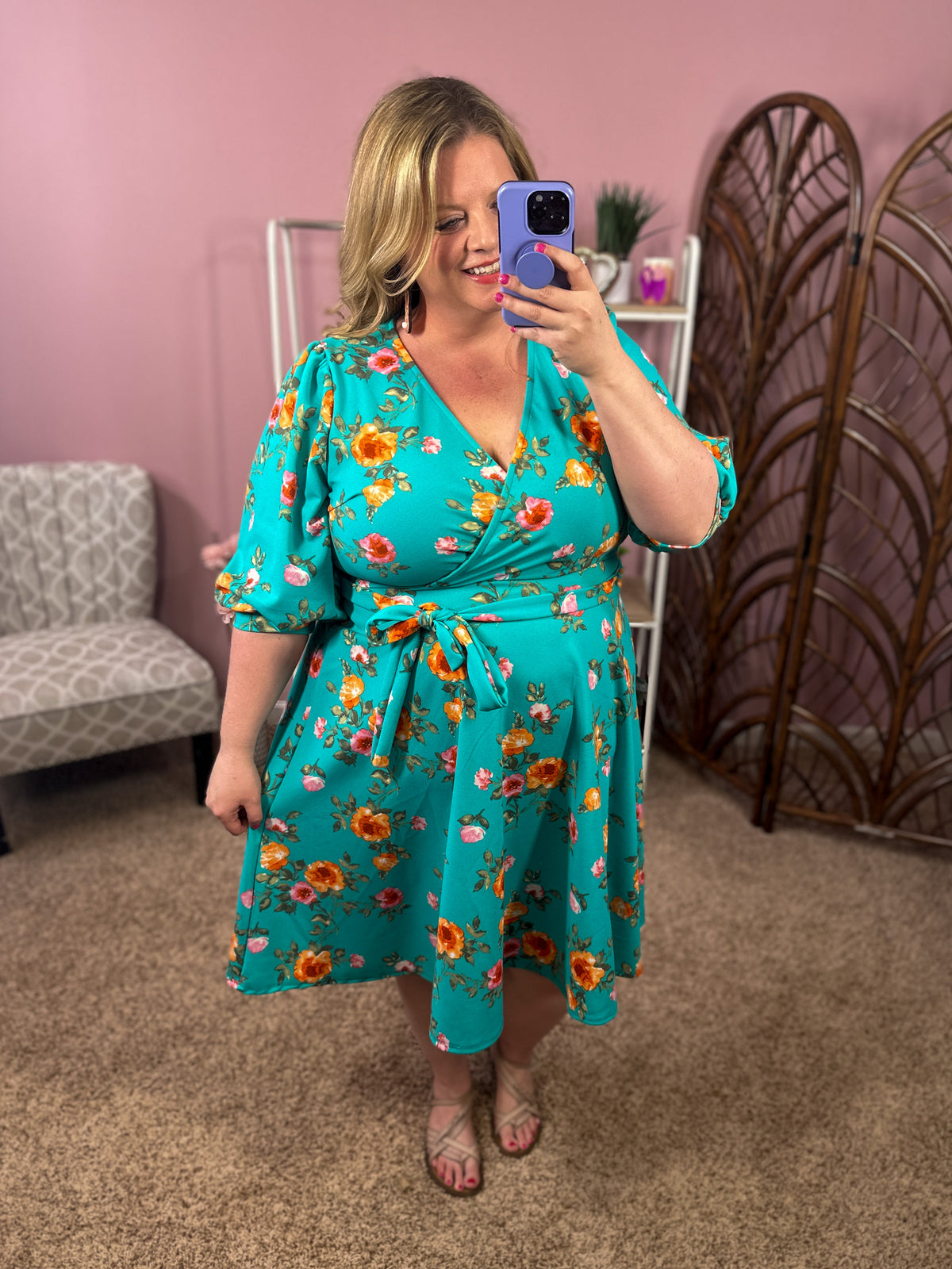 Radiant Emotions Faux Wrap Dress - Mint