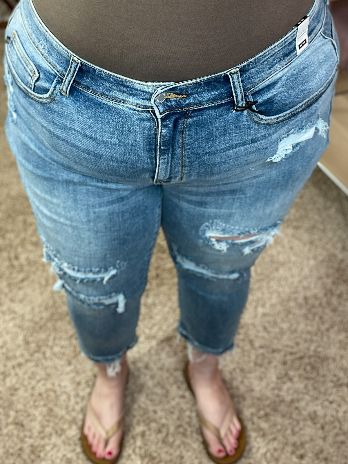 Demand More Distressed Capri Denim - Judy Blue