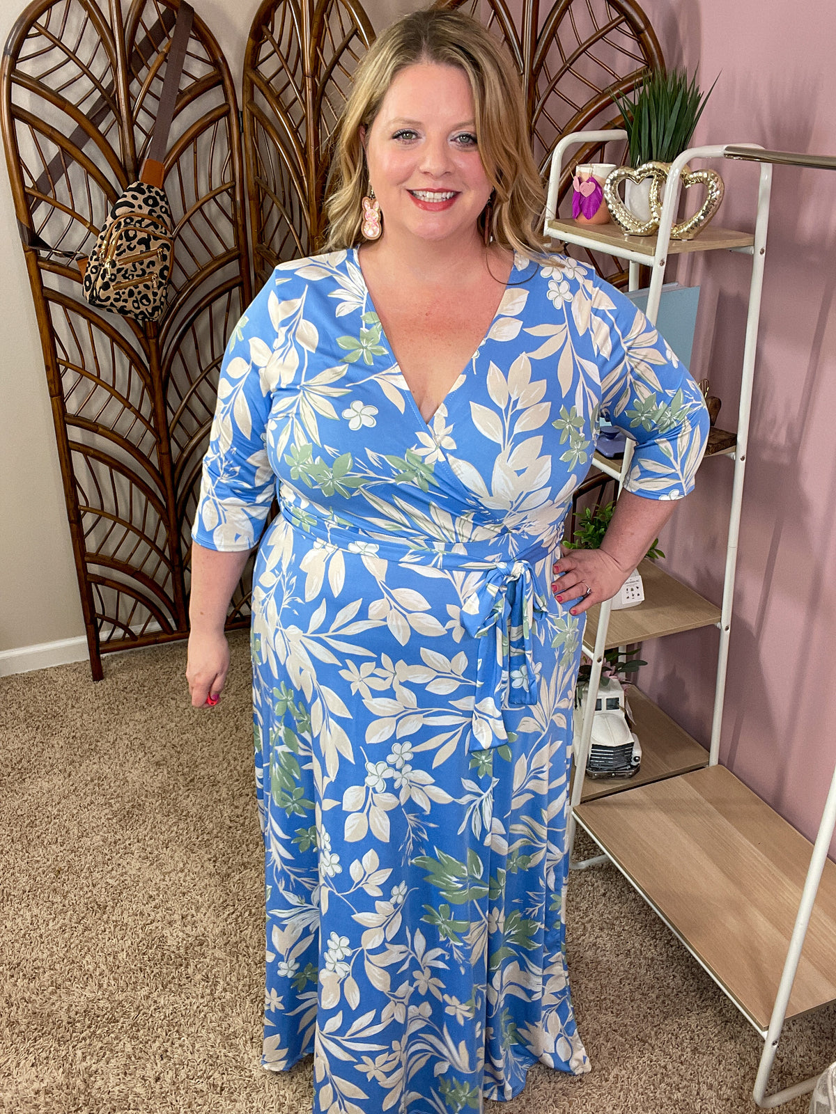 Spring Skies Faux Wrap Maxi - Blue