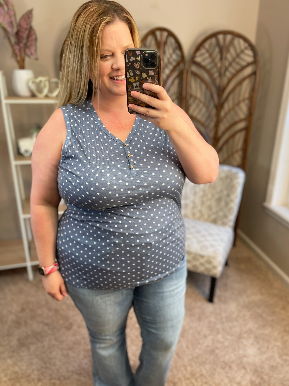 Layer Me Up Ribbed Tank - Blue Polka Dot