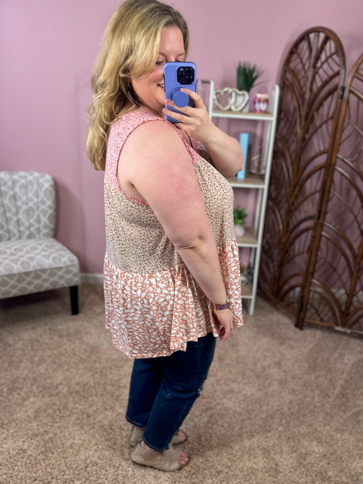 Mix Thing Ups Animal Print Tank - Mauve Mix