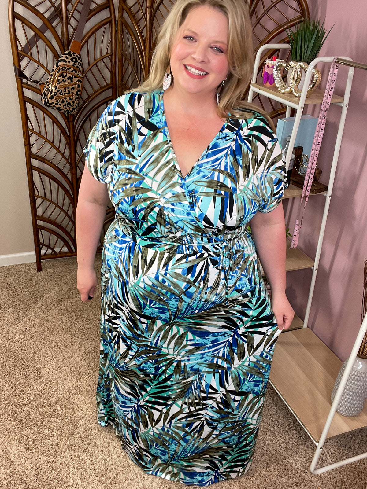 Palms Await Surplice Maxi Dress - Aqua Mix