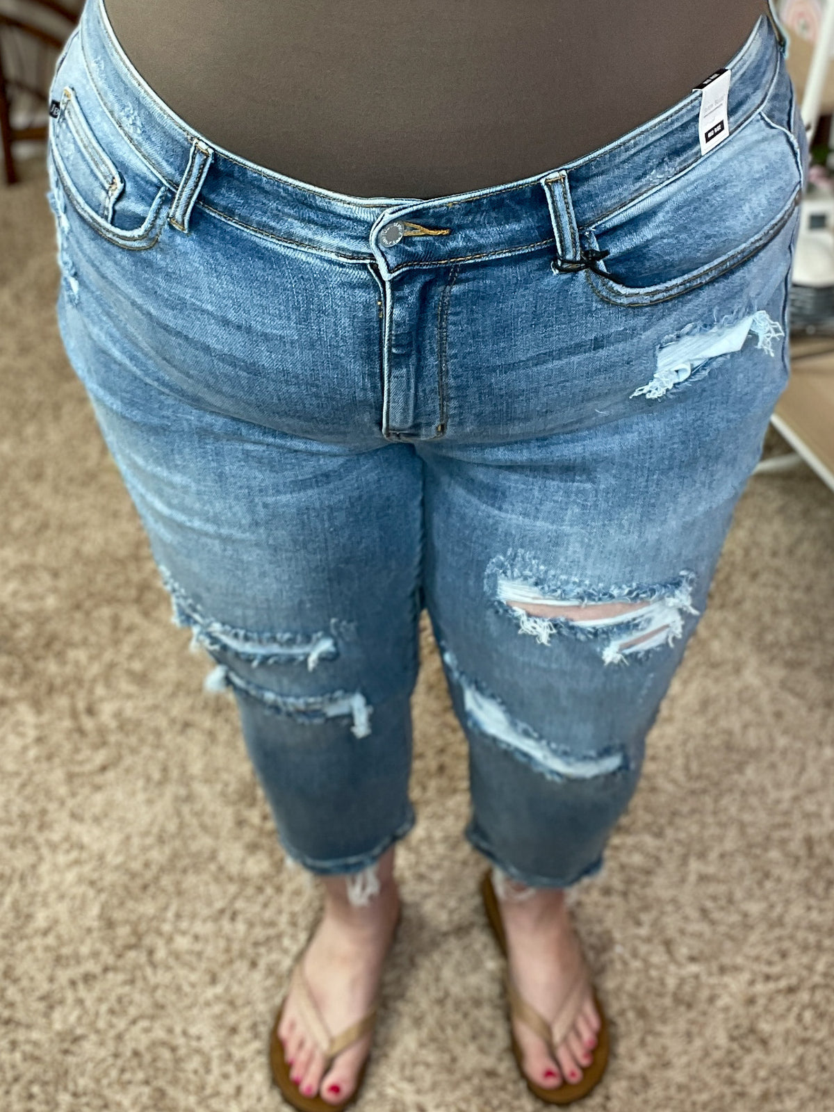 Demand More Distressed Capri Denim - Judy Blue